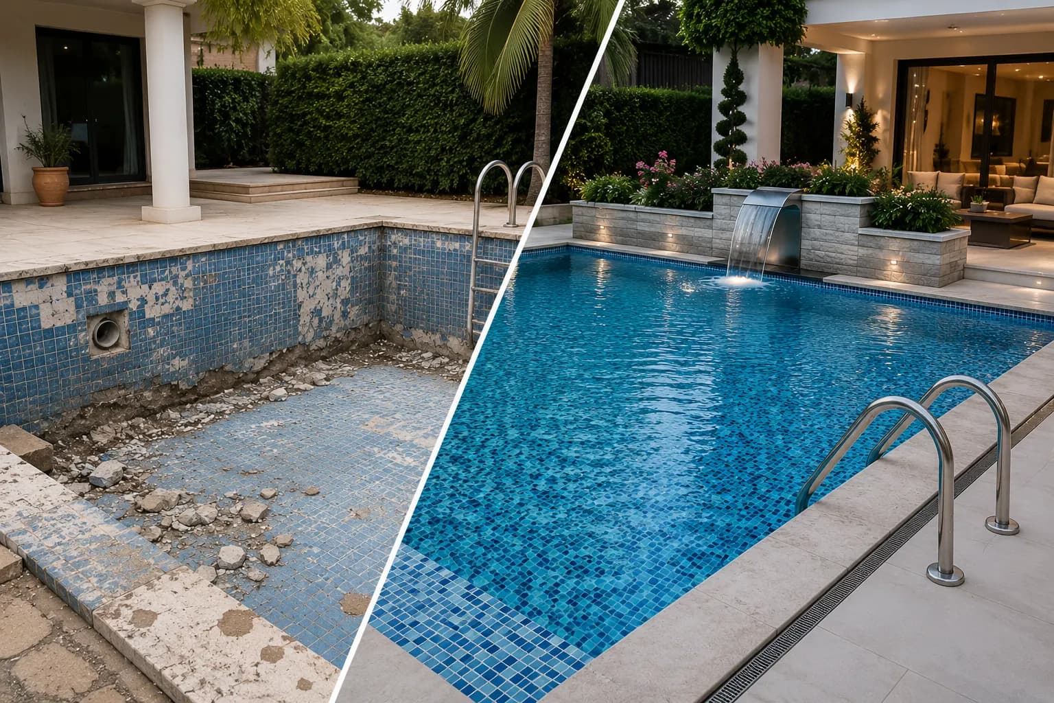 Modern villa havuzunun betonarme yapı kontrolü ve izolasyon hazırlıkları