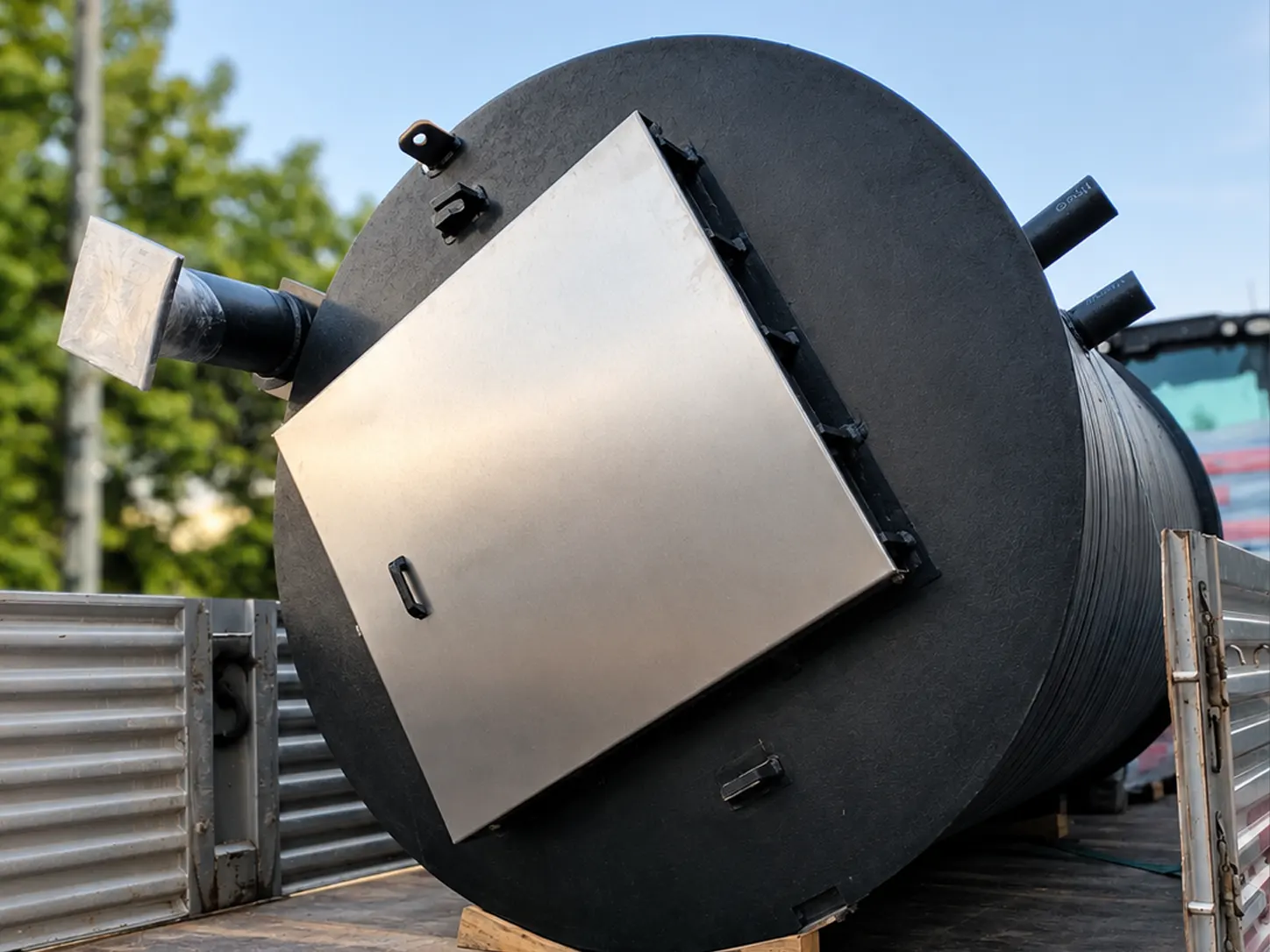HDPE pump sump tank stainless steel lid detail